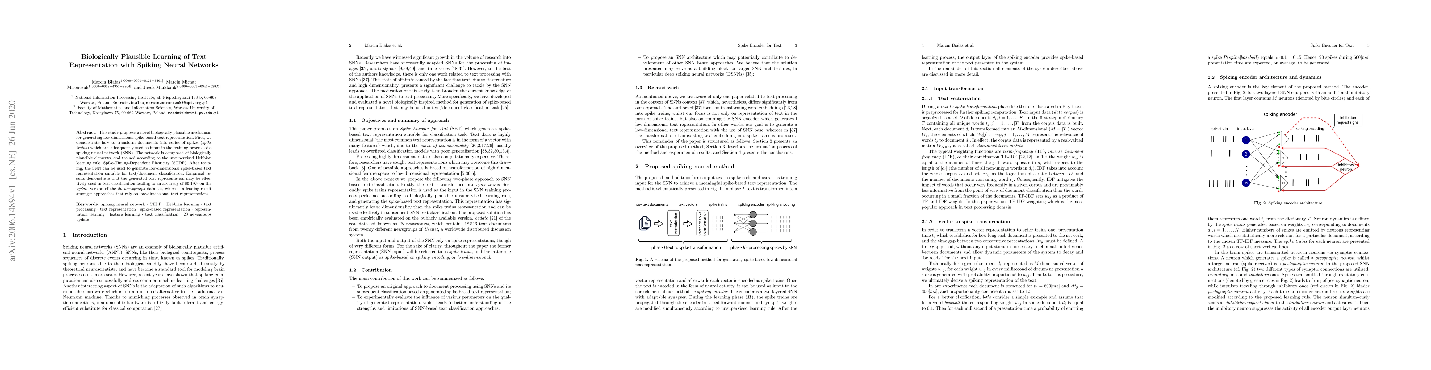Thumbnail for Biologically Plausible Learning of Text Representation with Spiking
  Neural Networks
