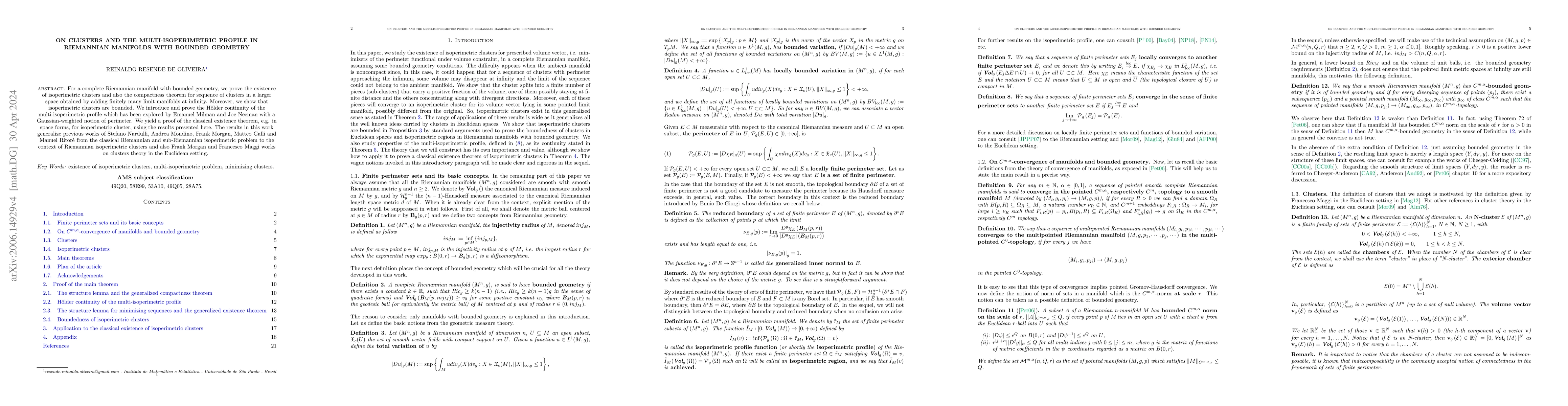 Thumbnail for On clusters and the multi-isoperimetric profile in Riemannian manifolds
  with bounded geometry
