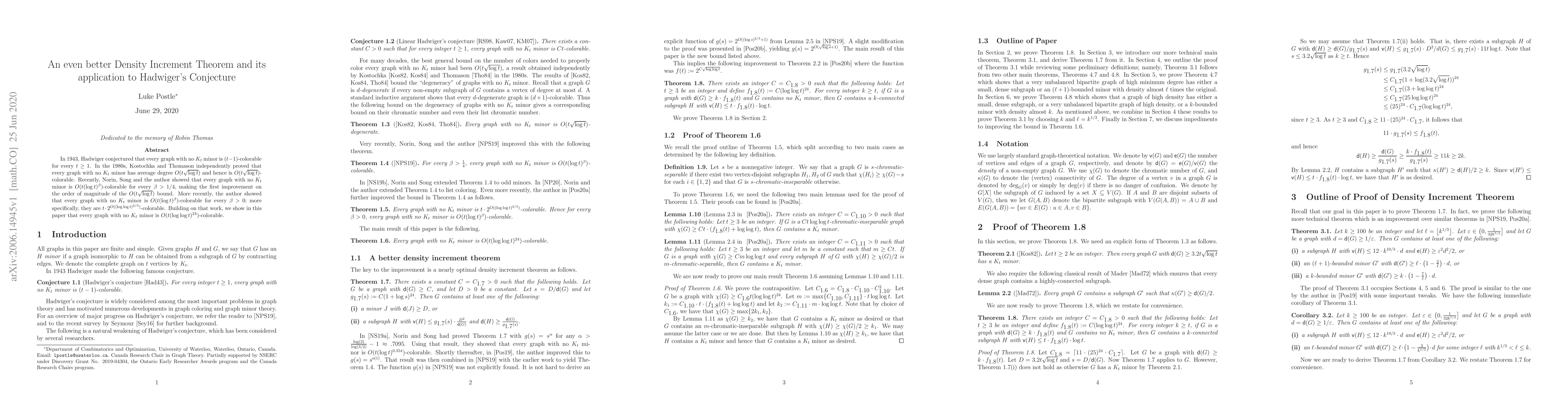 Thumbnail for An even better Density Increment Theorem and its application to
  Hadwiger's Conjecture