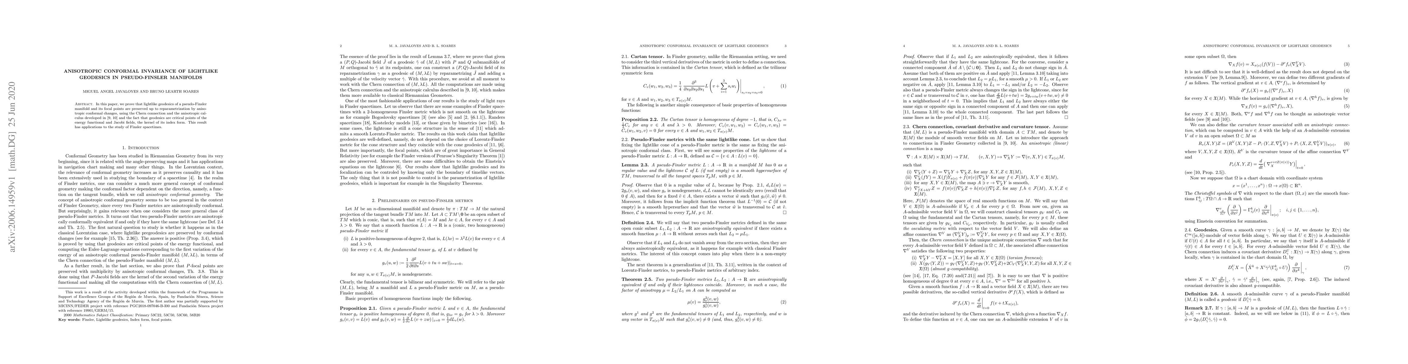 Thumbnail for Anisotropic conformal invariance of lightlike geodesics in
  pseudo-Finsler manifolds