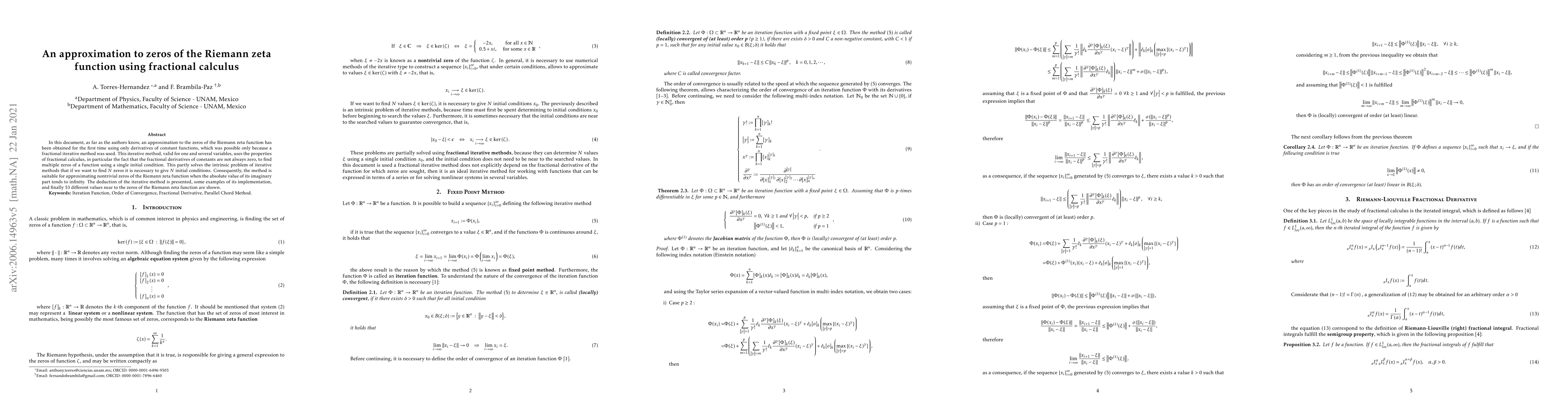 Thumbnail for An approximation to zeros of the Riemann zeta function using fractional
  calculus