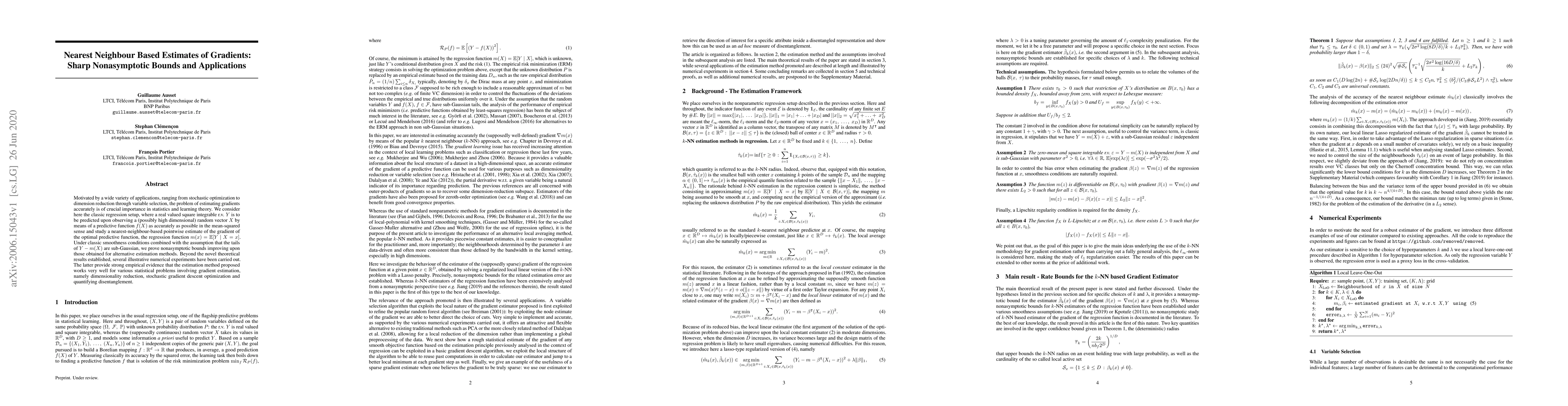 Thumbnail for Nearest Neighbour Based Estimates of Gradients: Sharp Nonasymptotic
  Bounds and Applications