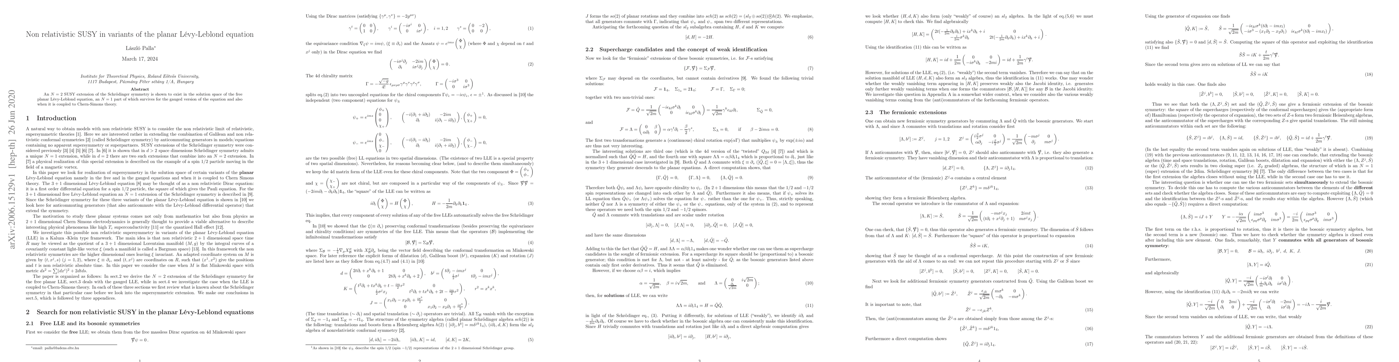 Thumbnail for Non relativistic SUSY in variants of the planar L\'evy-Leblond equation