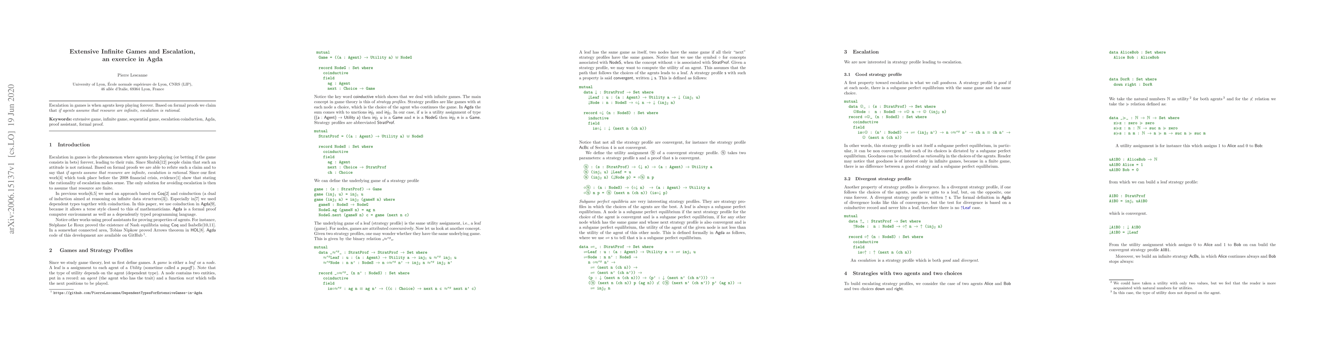 Thumbnail for Extensive Infinite Games and Escalation, an exercise in Agda