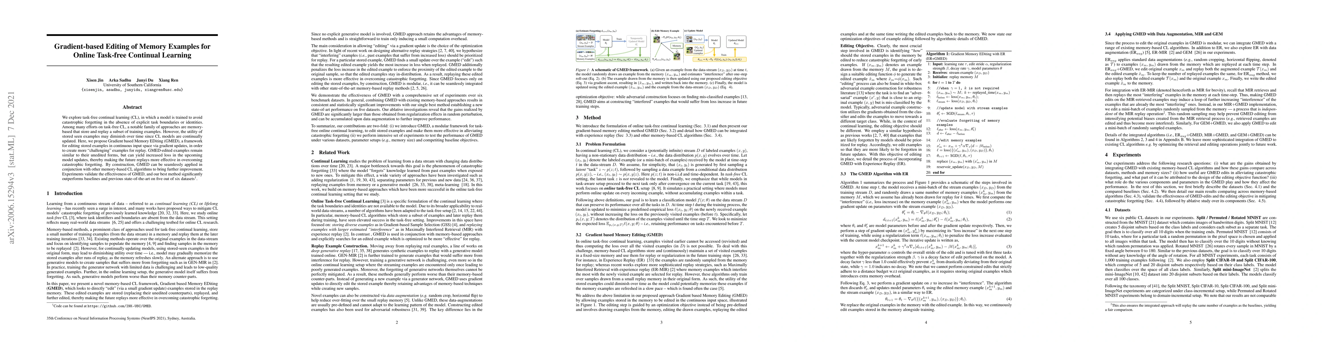 Thumbnail for Gradient-based Editing of Memory Examples for Online Task-free Continual
  Learning