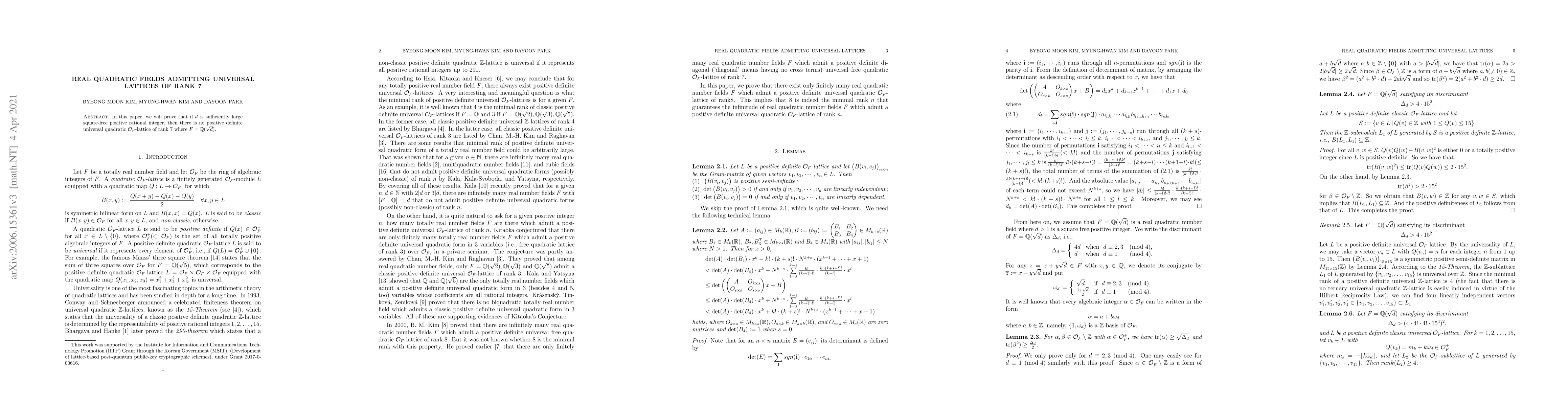 Thumbnail for Real quadratic fields admitting universal lattices of rank7