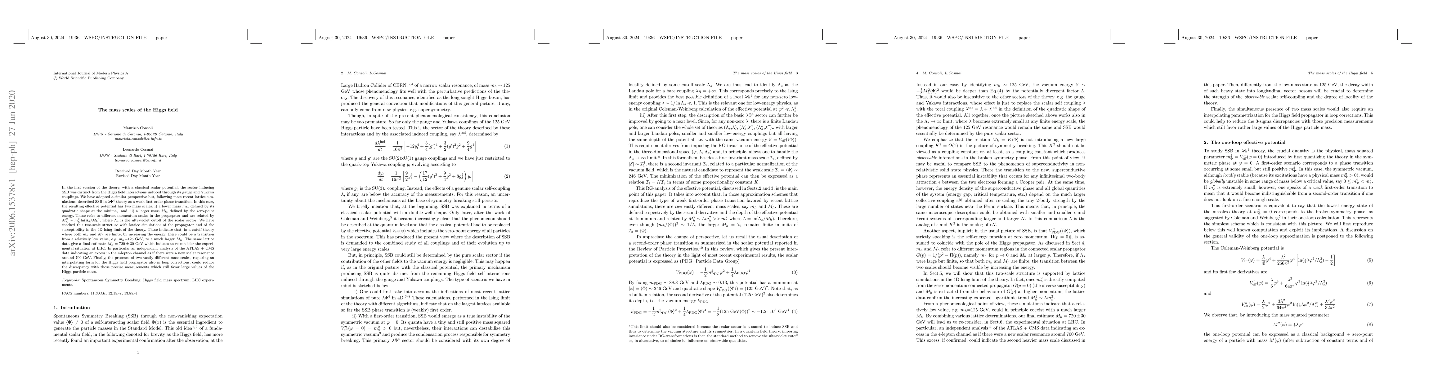 Thumbnail for The mass scales of the Higgs field