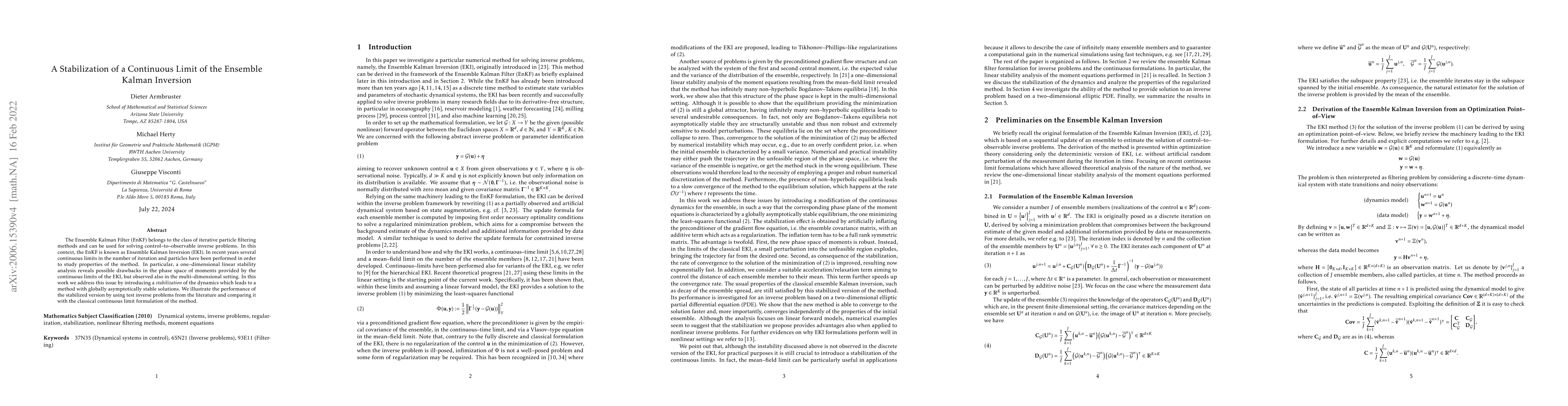 Thumbnail for A Stabilization of a Continuous Limit of the Ensemble Kalman Inversion