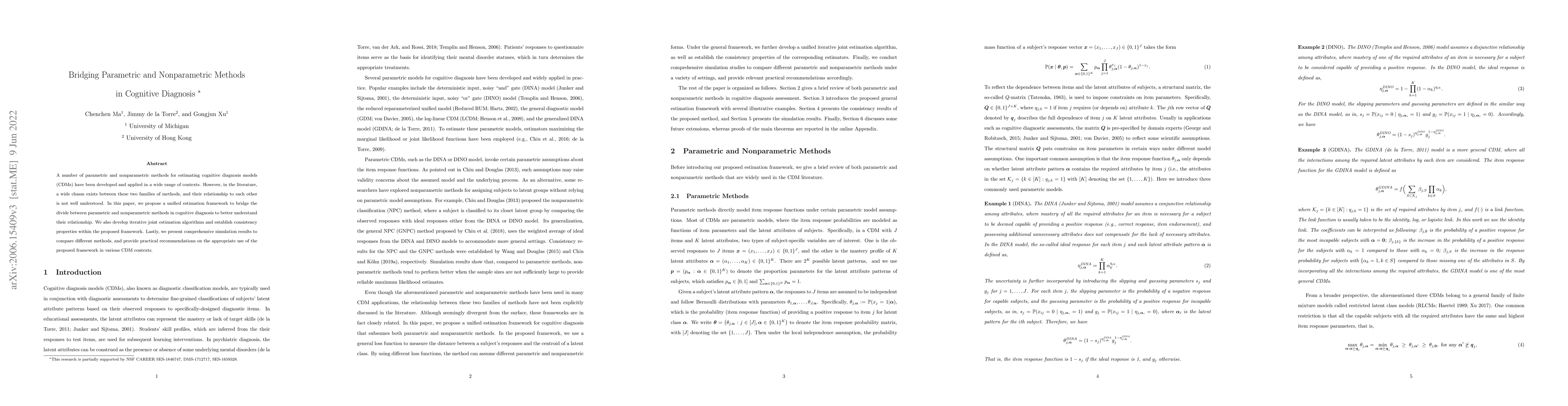 Thumbnail for Bridging Parametric and Nonparametric Methods in Cognitive Diagnosis