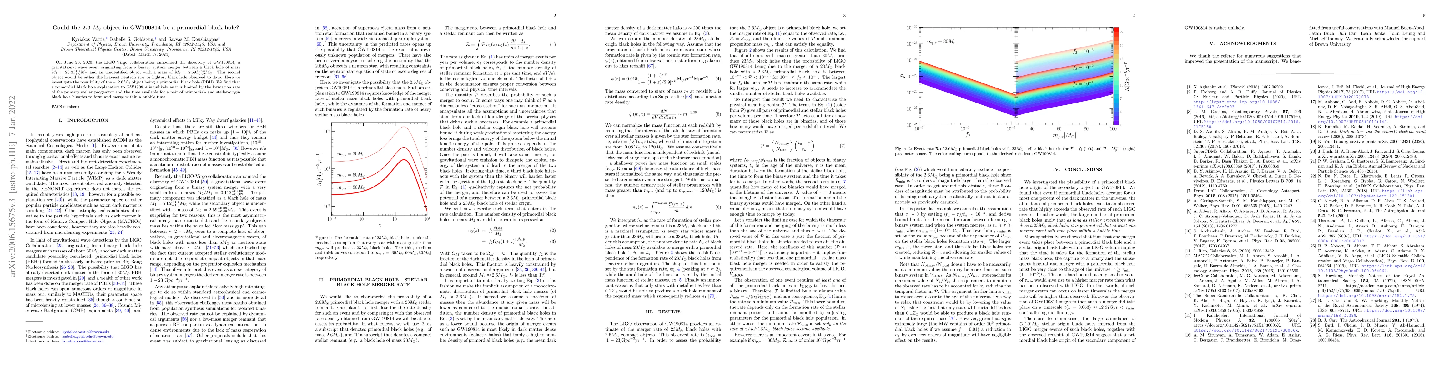 Thumbnail for Could the 2.6 $M_\odot$ object in GW190814 be a primordial black hole?