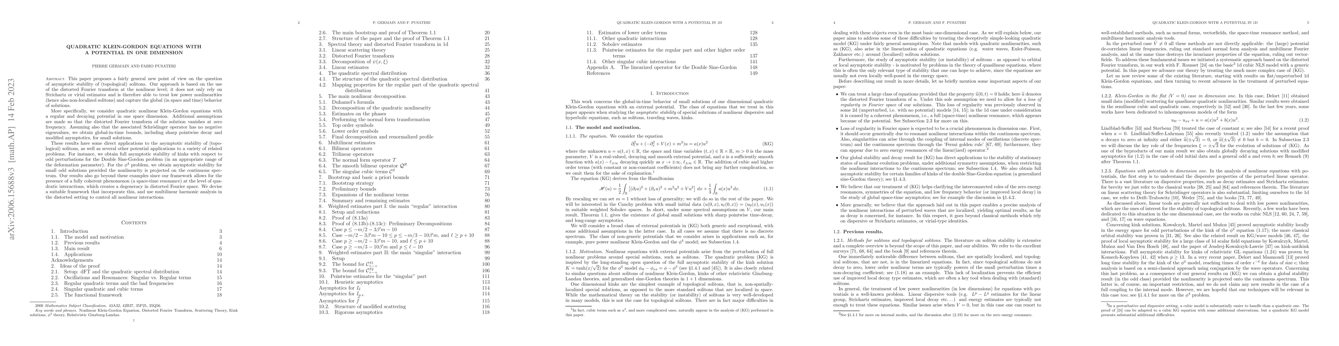 Thumbnail for Quadratic Klein-Gordon equations with a potential in one dimension