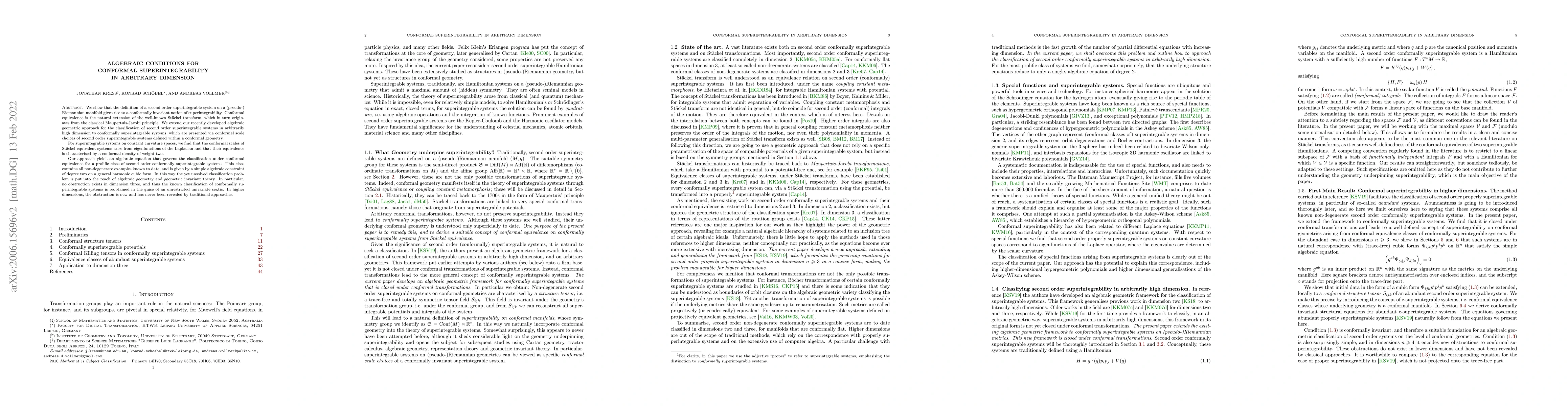 Thumbnail for Algebraic Conditions for Conformal Superintegrability in Arbitrary
  Dimension