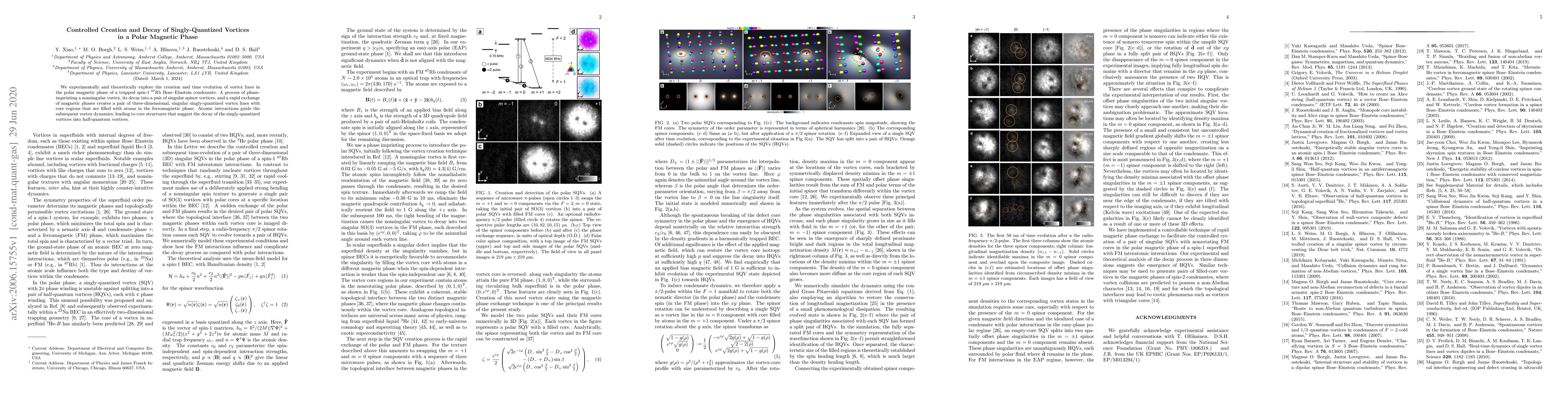 Thumbnail for Controlled Creation and Decay of Singly-Quantized Vortices in a Polar
  Magnetic Phase