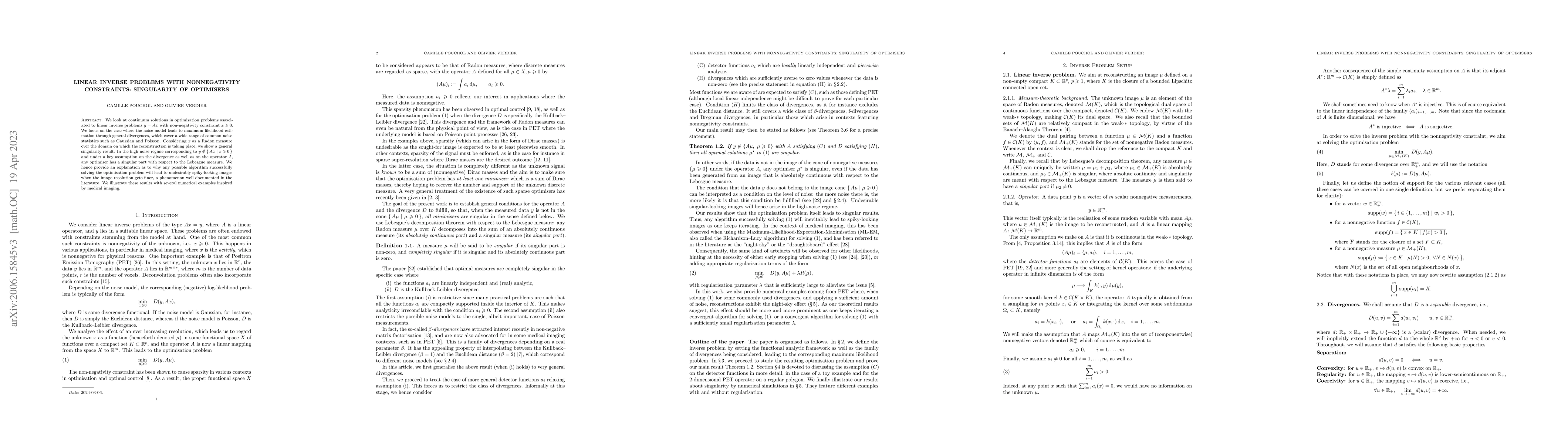 Thumbnail for Linear inverse problems with nonnegativity constraints: singularity of
  optimisers