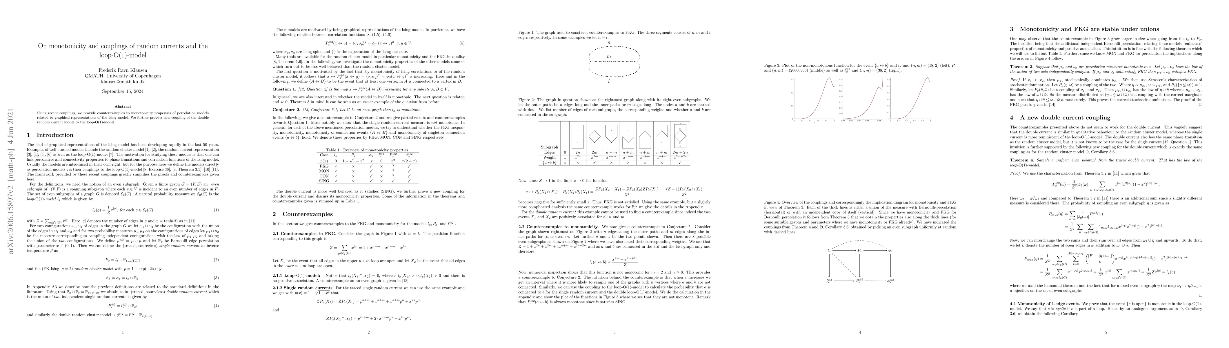 Thumbnail for On monotonicity and couplings of random currents and the
  loop-$\mathrm{O}(1)$-model