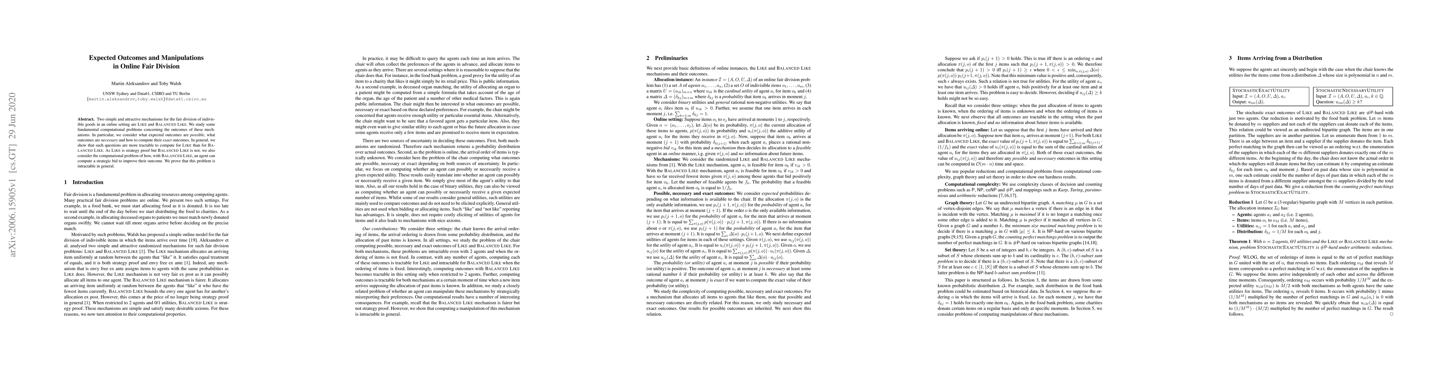 Thumbnail for Expected Outcomes and Manipulations in Online Fair Division