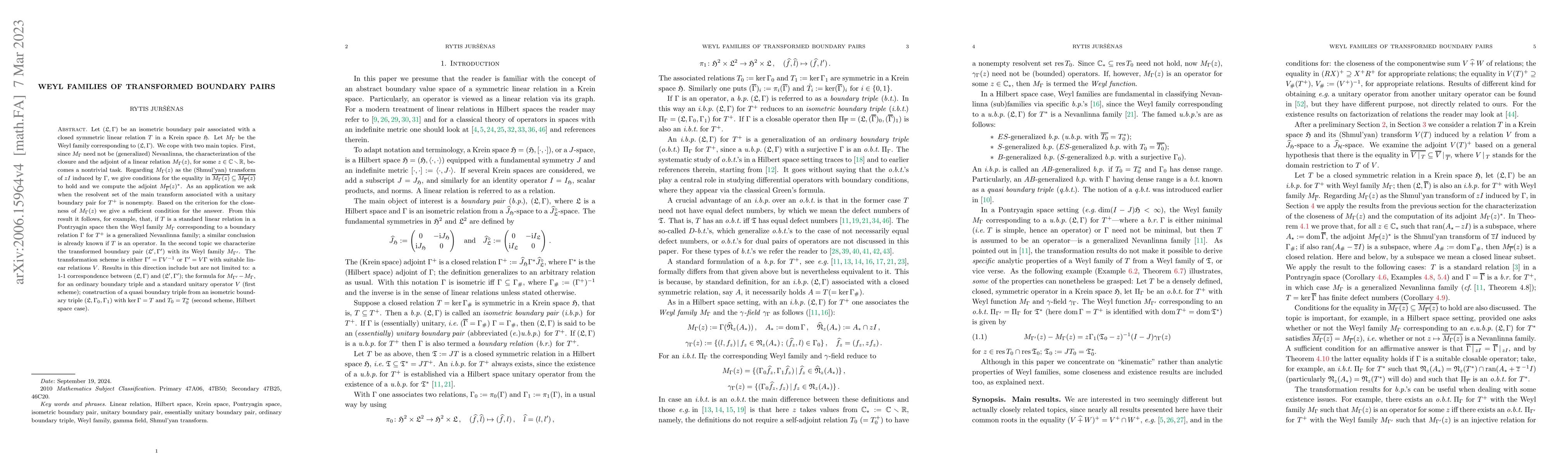 Thumbnail for Weyl families of transformed boundary pairs