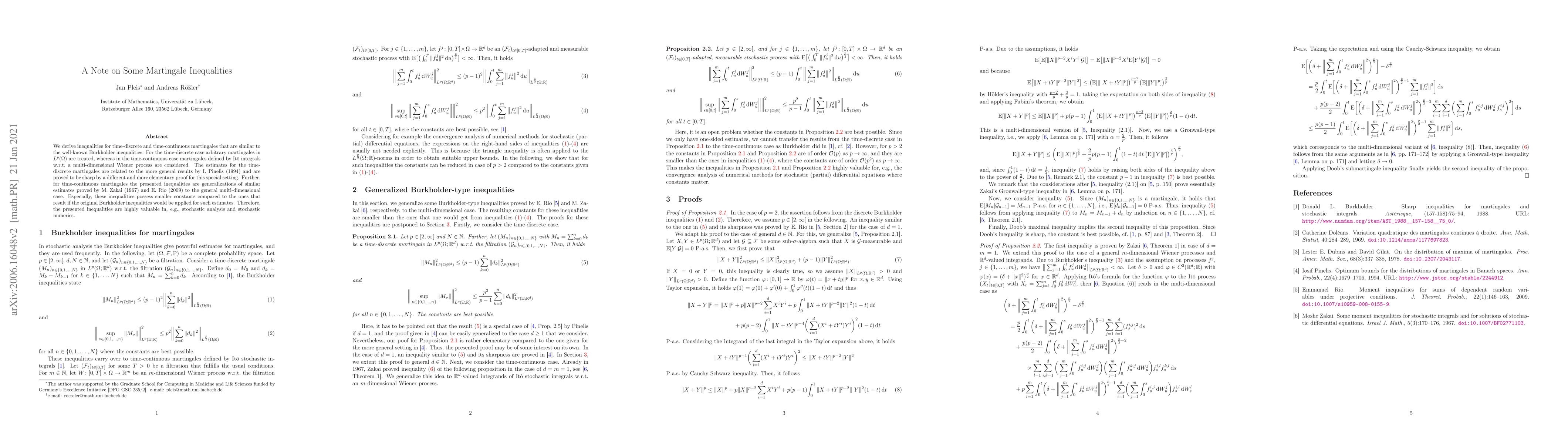 Thumbnail for A Note on Some Martingale Inequalities