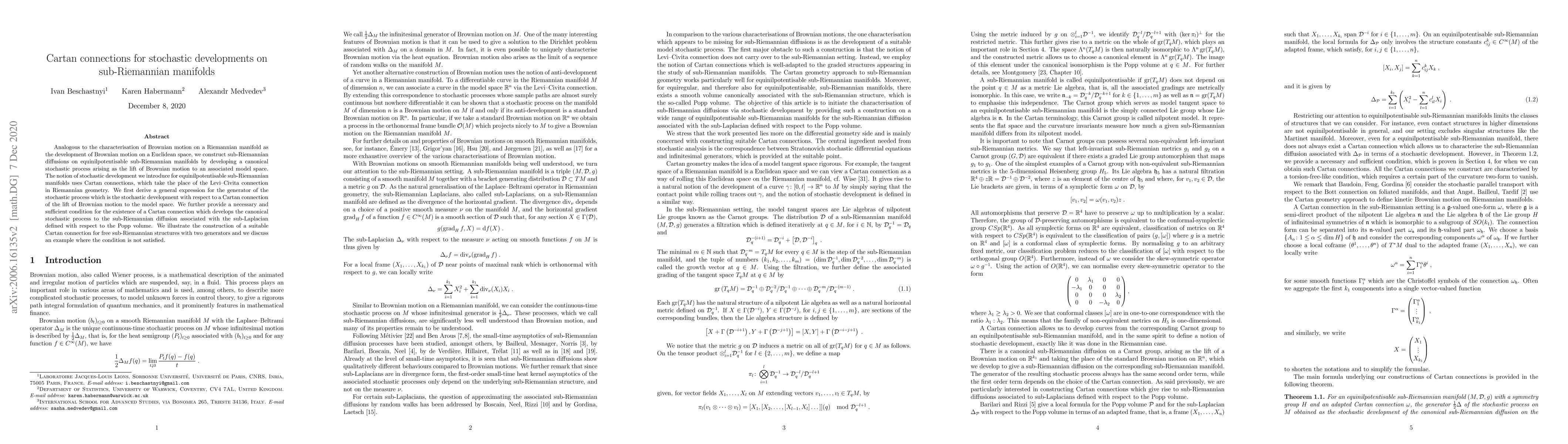 Thumbnail for Cartan connections for stochastic developments on sub-Riemannian
  manifolds