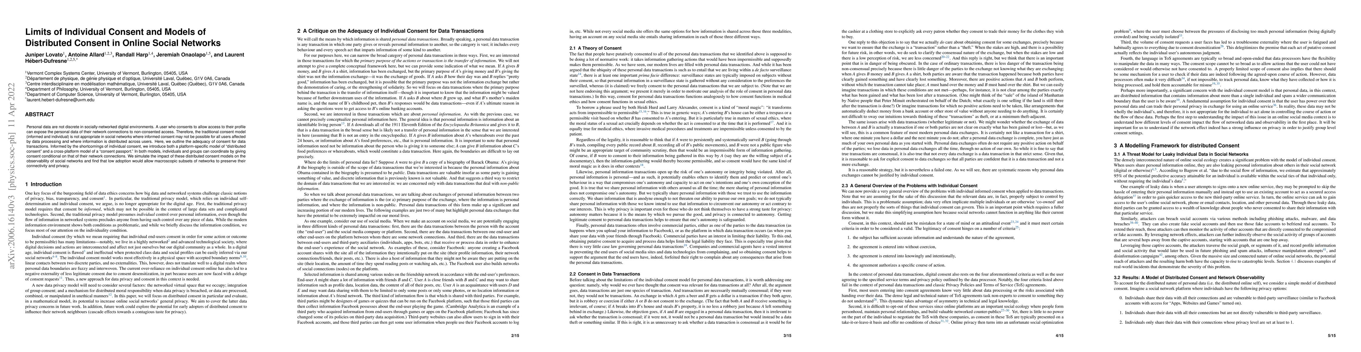 Thumbnail for Limits of Individual Consent and Models of Distributed Consent in Online
  Social Networks