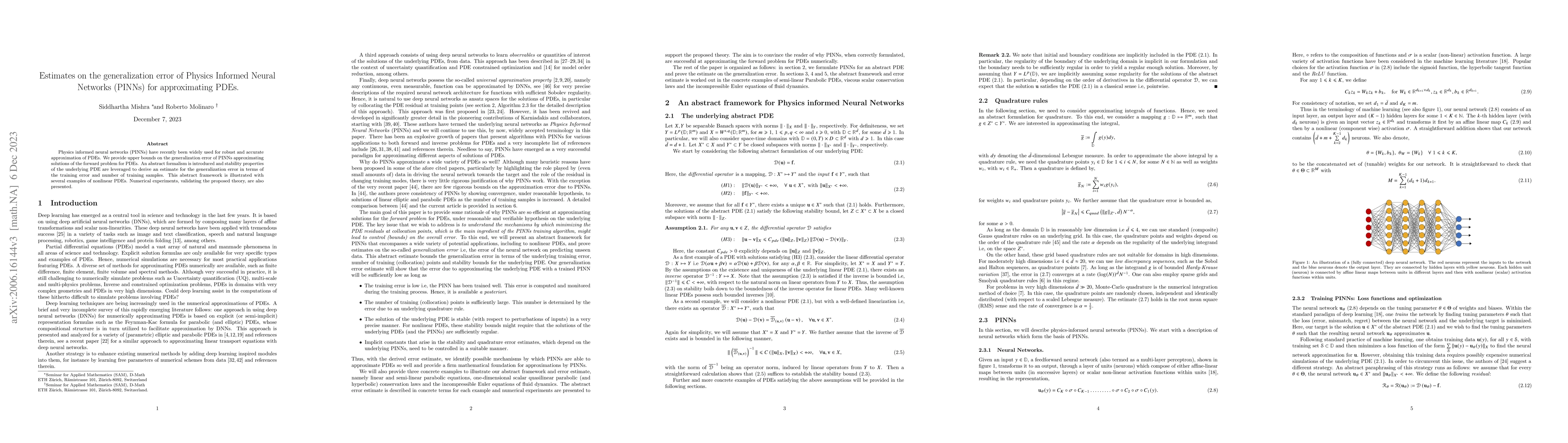 Thumbnail for Estimates on the generalization error of Physics Informed Neural
  Networks (PINNs) for approximating PDEs