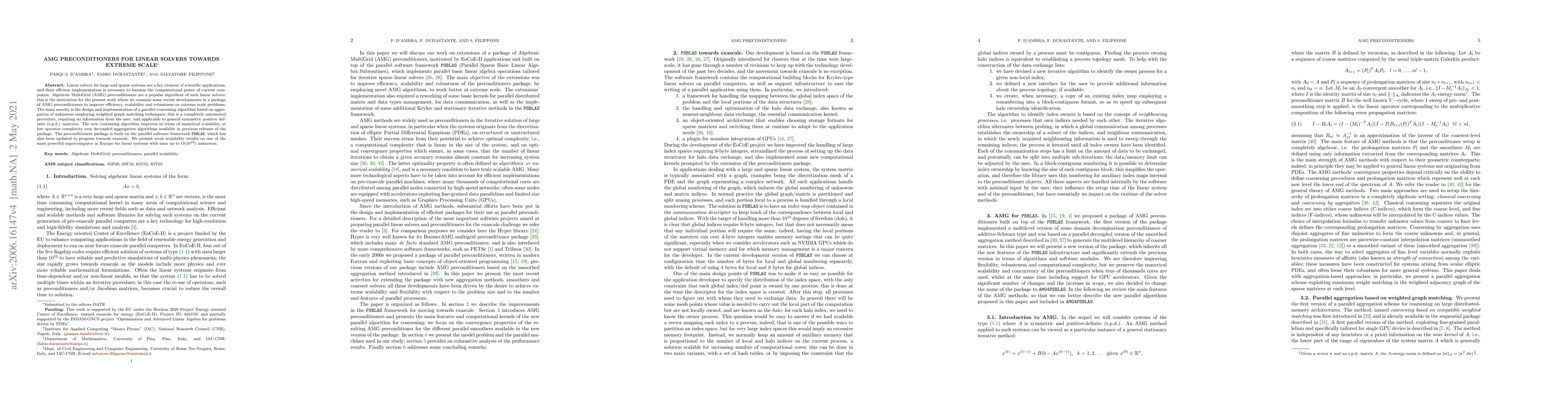 Thumbnail for AMG preconditioners for Linear Solvers towards Extreme Scale
