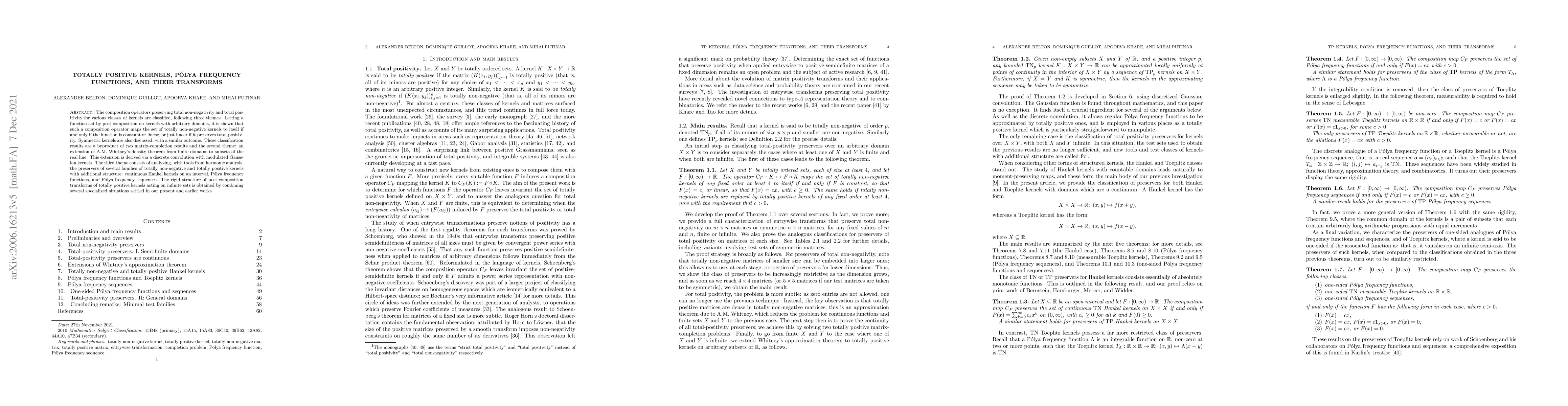 Thumbnail for Totally positive kernels, Polya frequency functions, and their
  transforms