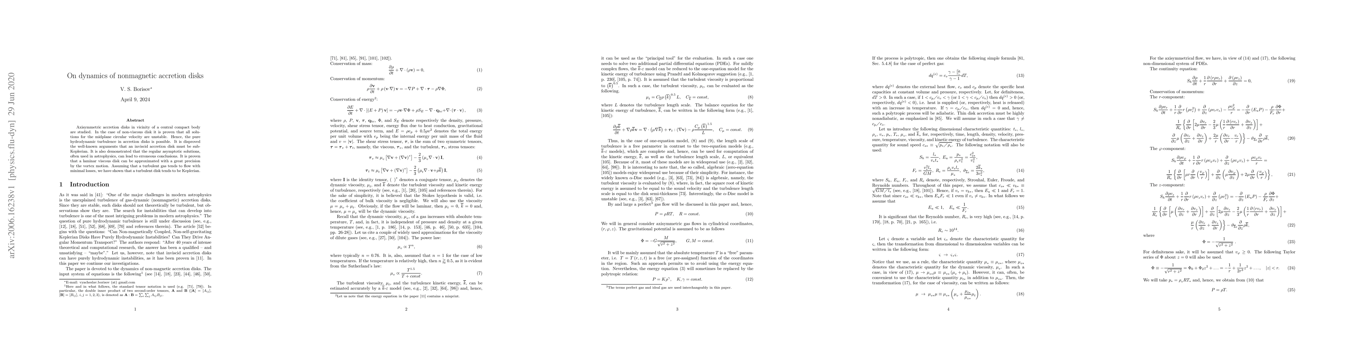 Thumbnail for On dynamics of nonmagnetic accretion disks