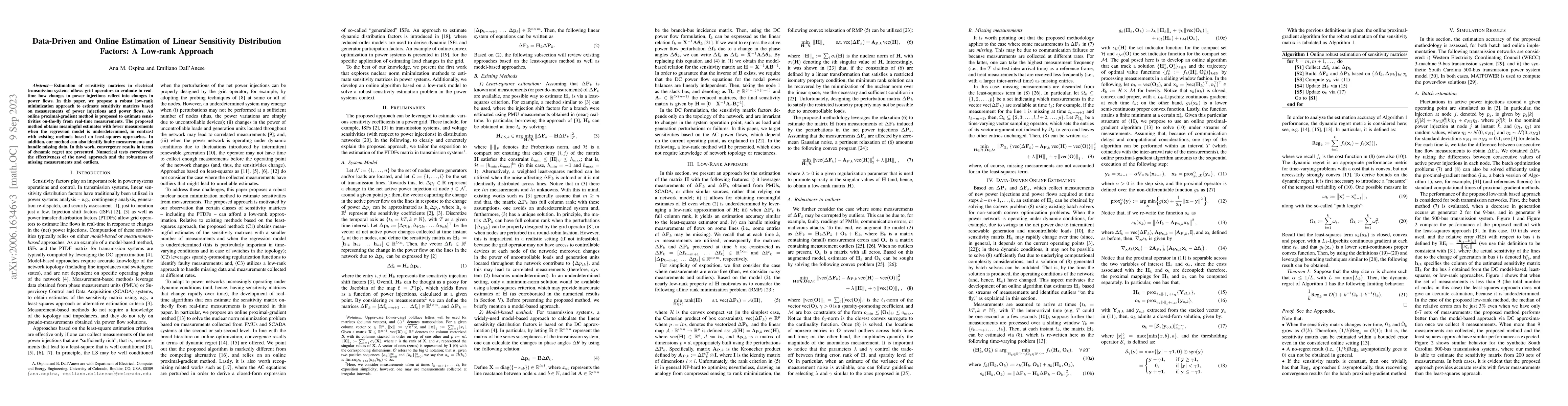 Thumbnail for Data-Driven and Online Estimation of Linear Sensitivity Distribution
  Factors: A Low-rank Approach