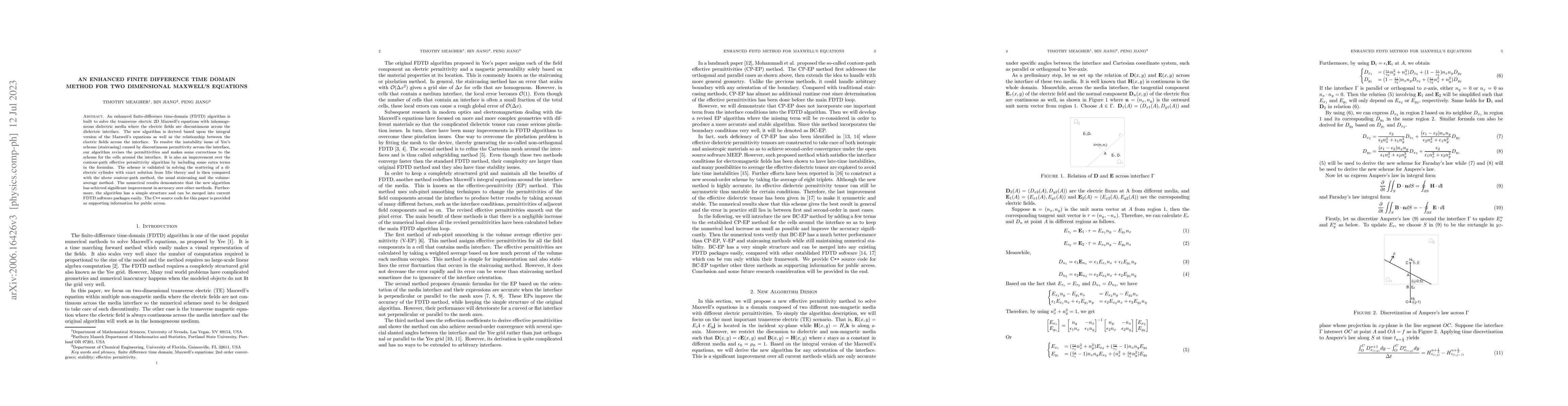 Thumbnail for An enhanced finite difference time domain method for two dimensional
  Maxwell's equations