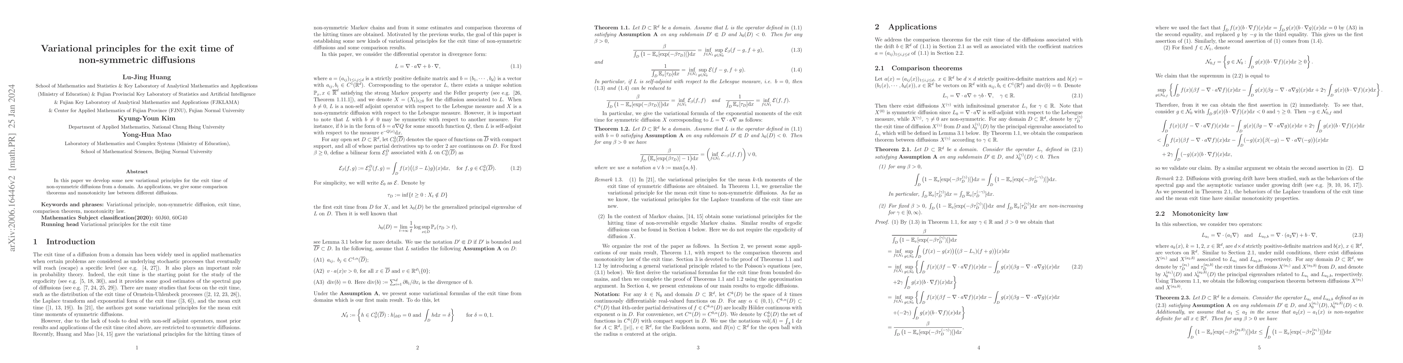 Thumbnail for Variational principles for the exit time of non-symmetric diffusions