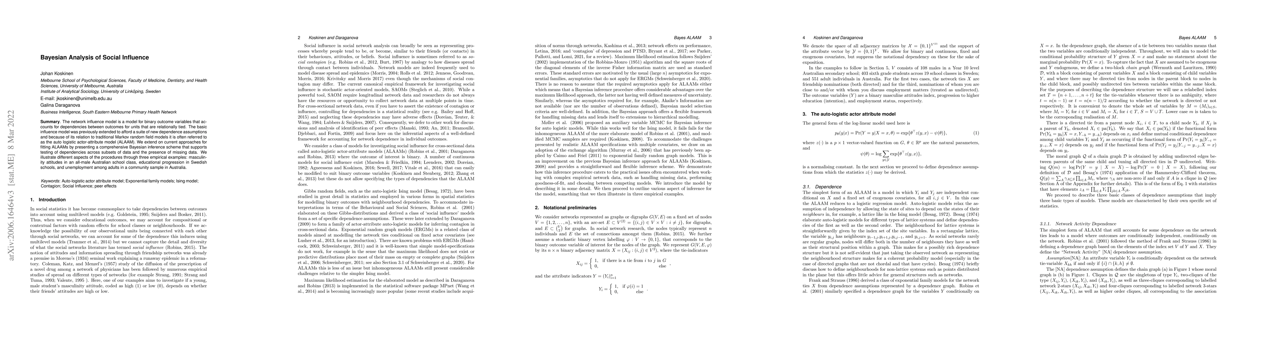 Thumbnail for Bayesian Analysis of Social Influence