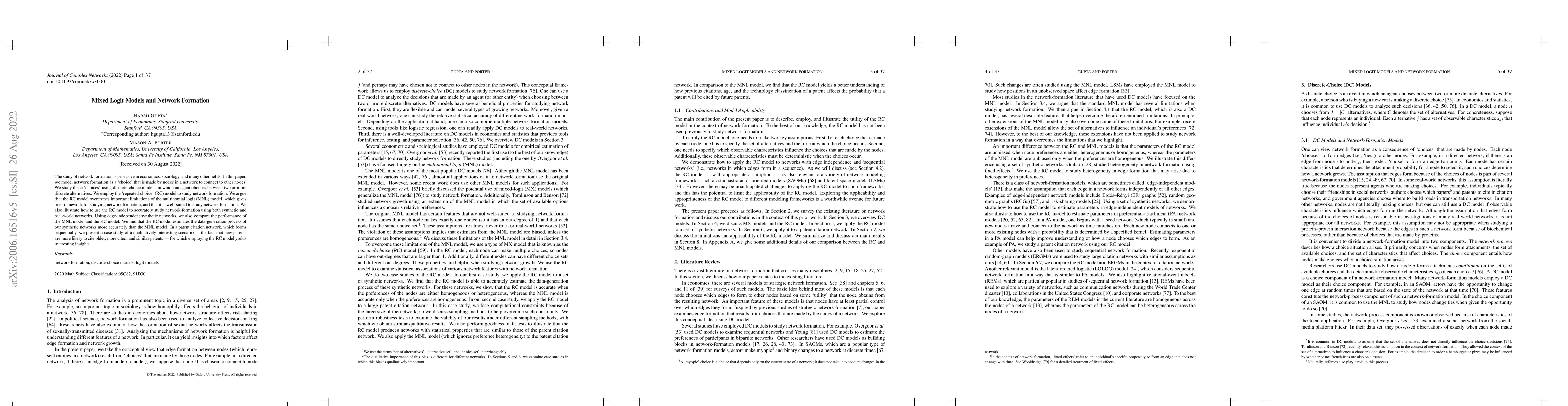 Thumbnail for Mixed Logit Models and Network Formation