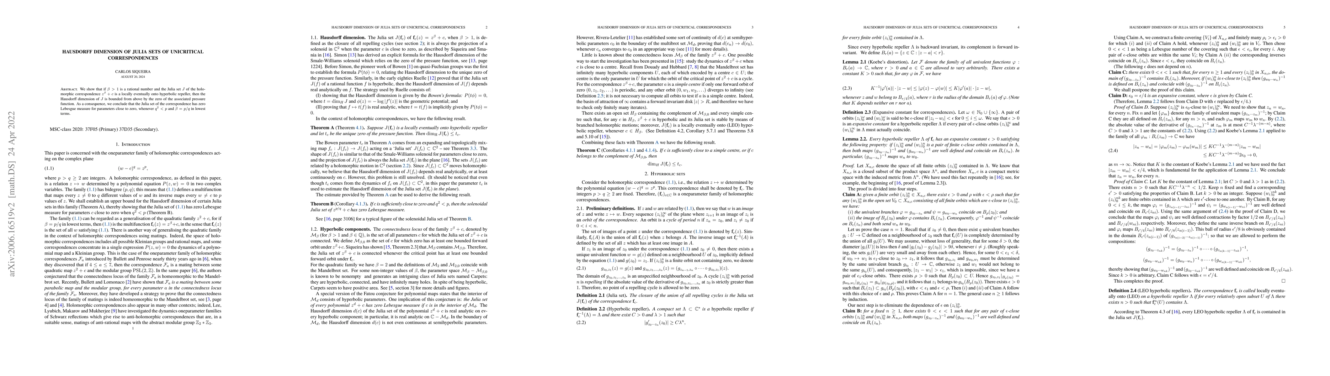 Thumbnail for Hausdorff dimension of Julia sets of unicritical correspondences