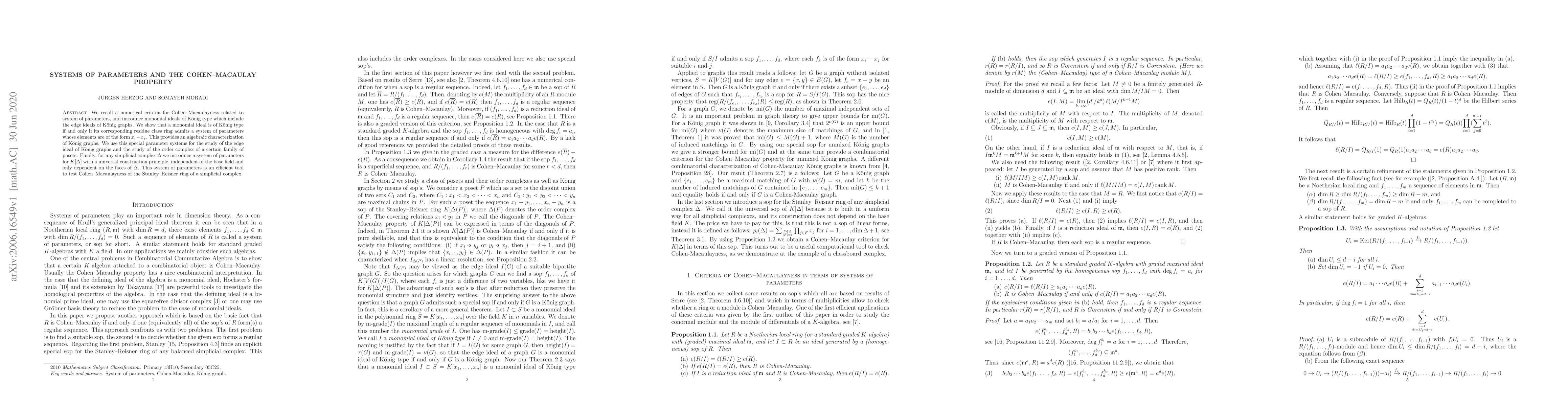 Thumbnail for Systems of parameters and the Cohen--Macaulay property
