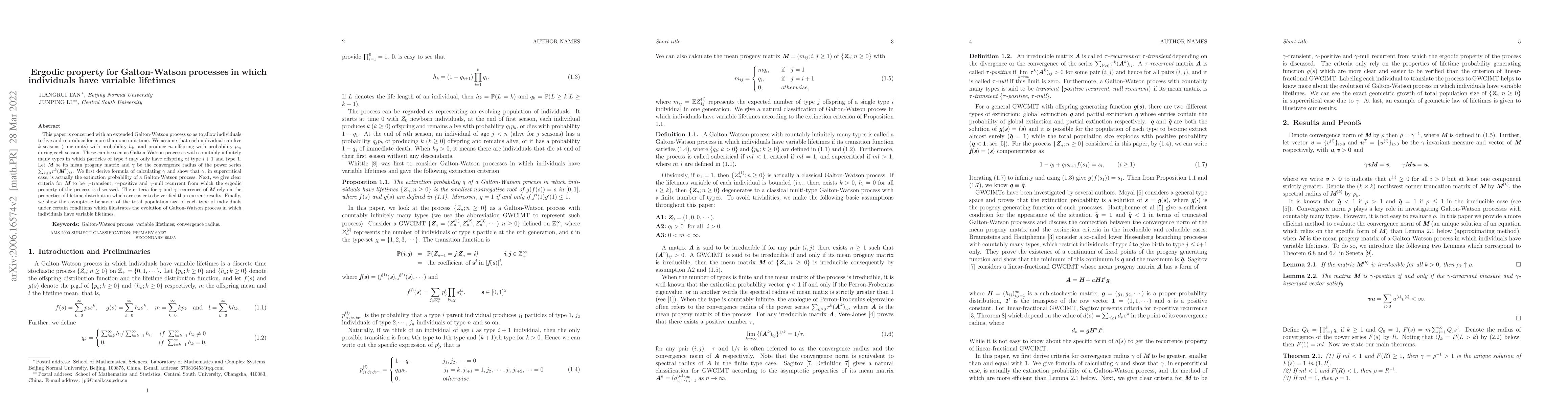 Thumbnail for Ergodic property for Galton-Watson processes in which individuals have
  variable life times