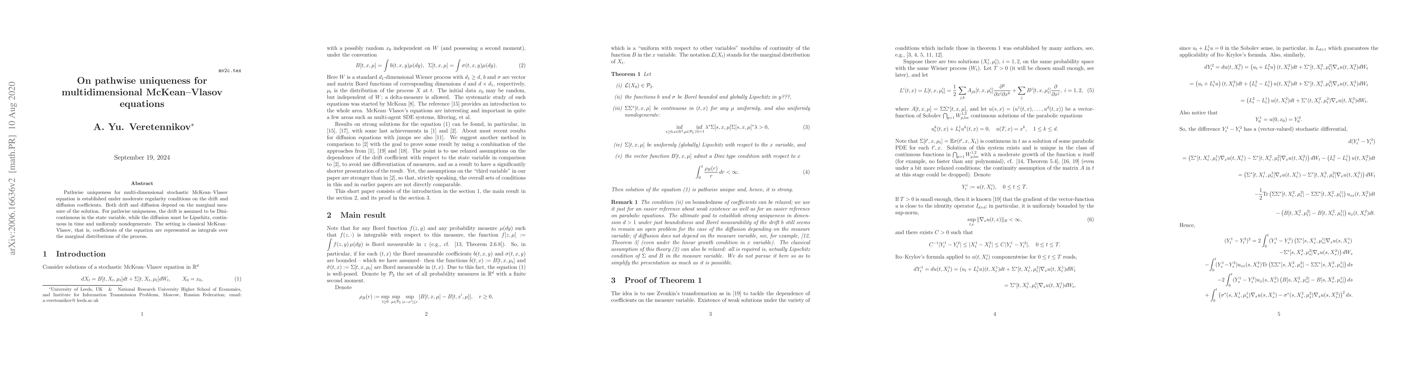 Thumbnail for On pathwise uniqueness for multidimensional McKean--Vlasov equations
