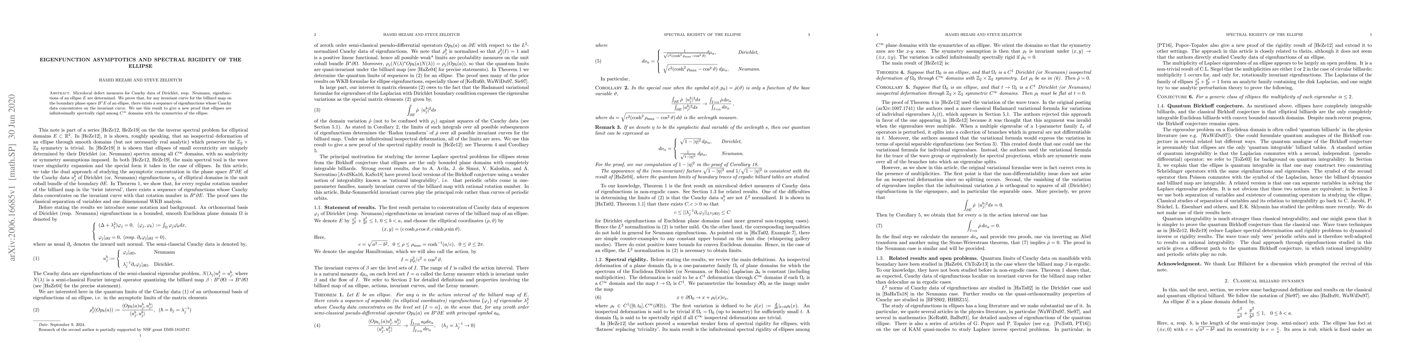 Thumbnail for Eigenfunction asymptotics and spectral Rigidity of the ellipse