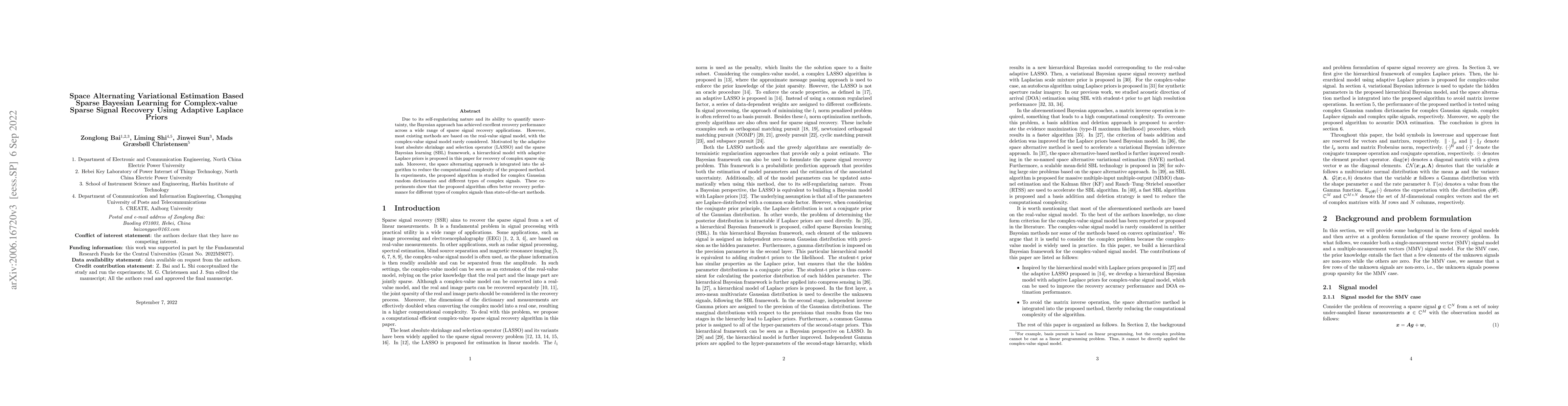 Thumbnail for Space Alternating Variational Estimation Based Sparse Bayesian Learning
  for Complex-value Sparse Signal Recovery Using Adaptive Laplace Priors