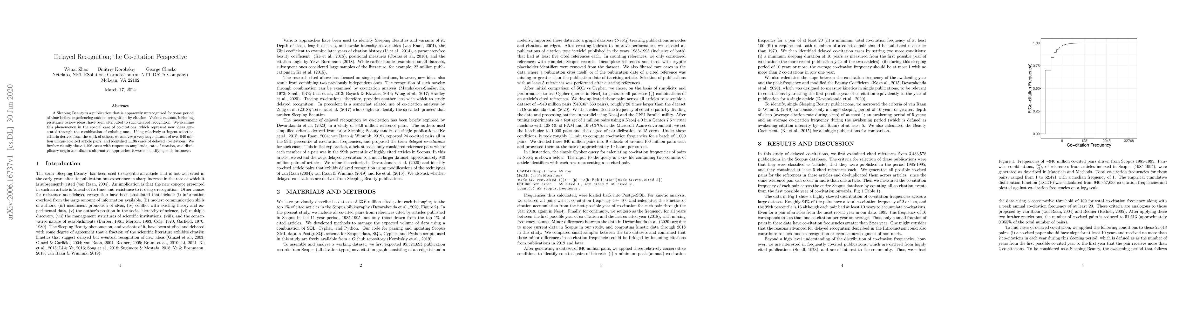Thumbnail for Delayed Recognition; the Co-citation Perspective