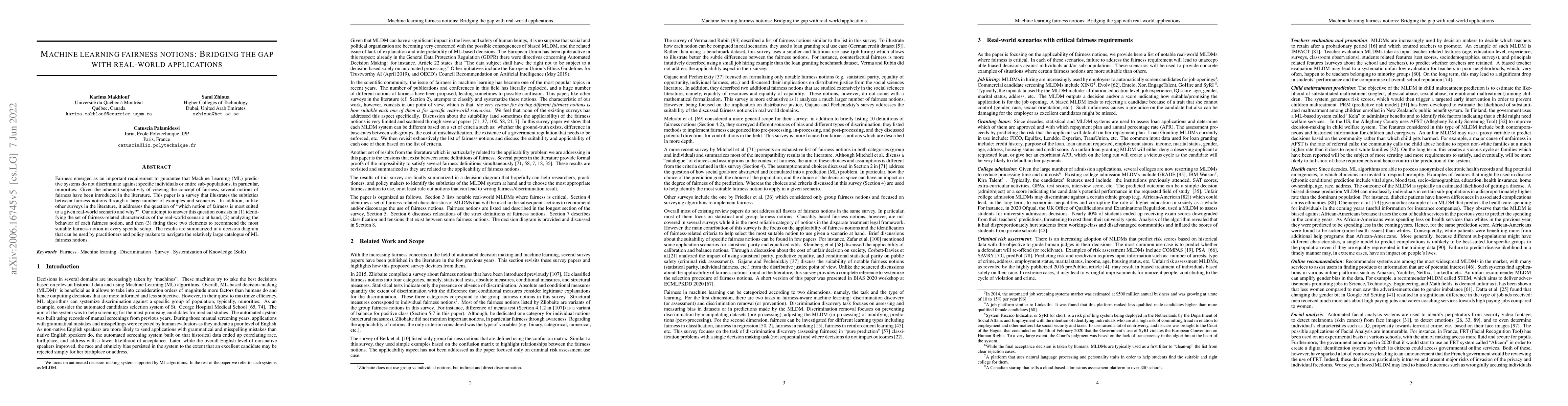 Thumbnail for Machine learning fairness notions: Bridging the gap with real-world
  applications