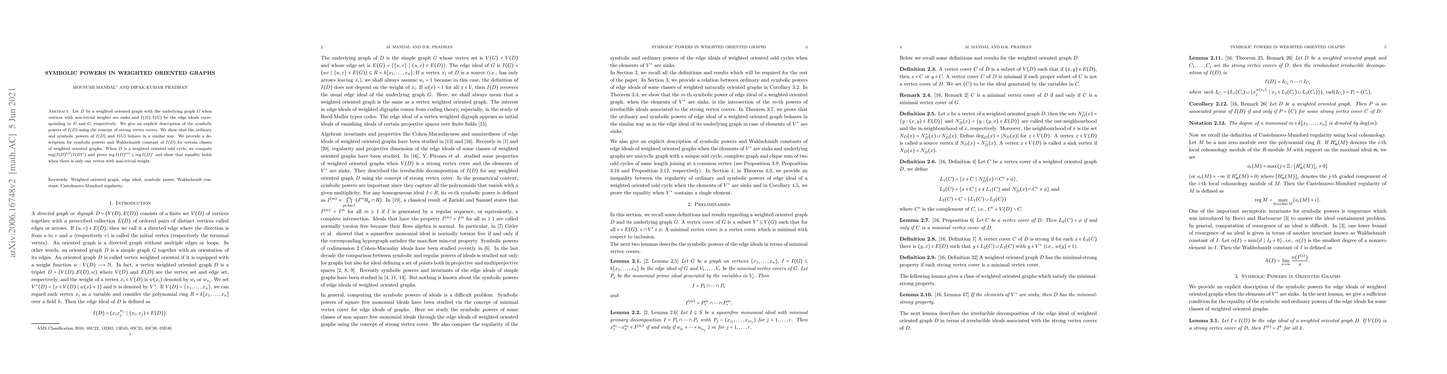 Thumbnail for Symbolic powers in weighted oriented graphs