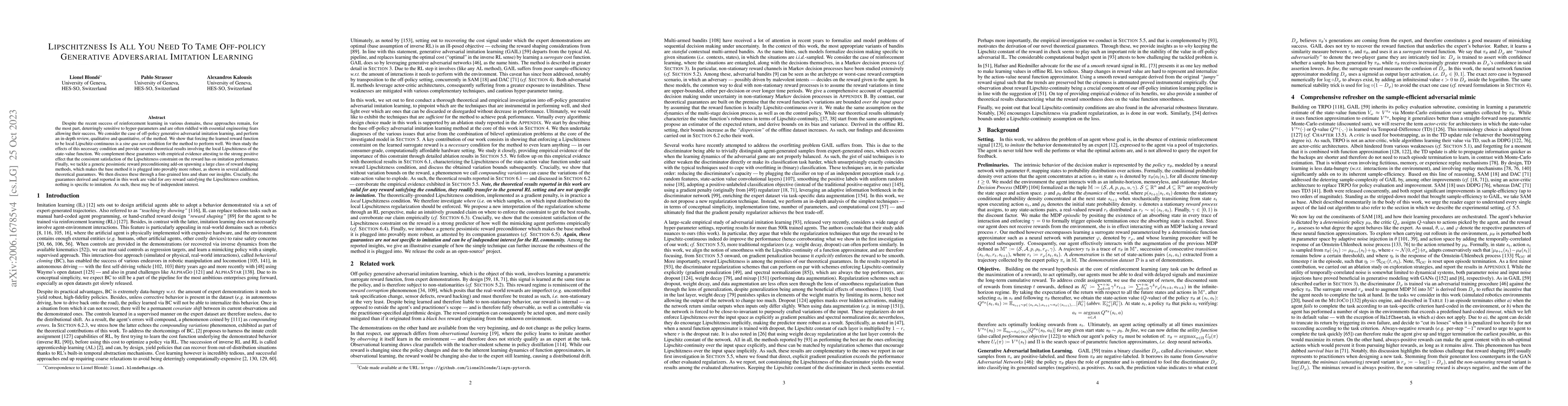 Thumbnail for Lipschitzness Is All You Need To Tame Off-policy Generative Adversarial
  Imitation Learning