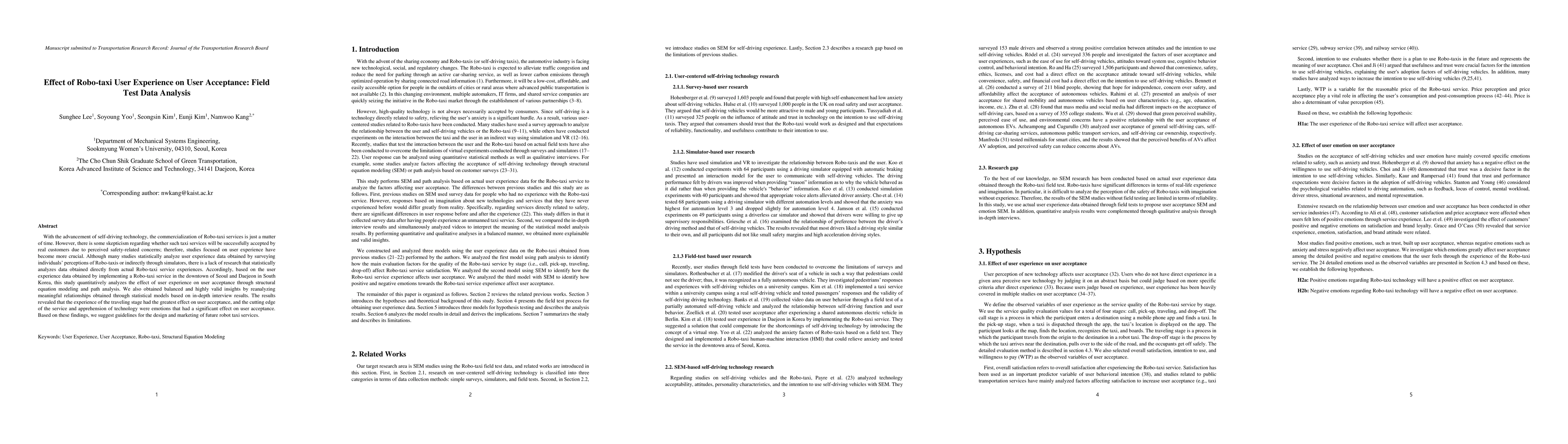 Thumbnail for The Effect of Robo-taxi User Experience on User Acceptance: Field Test
  Data Analysis