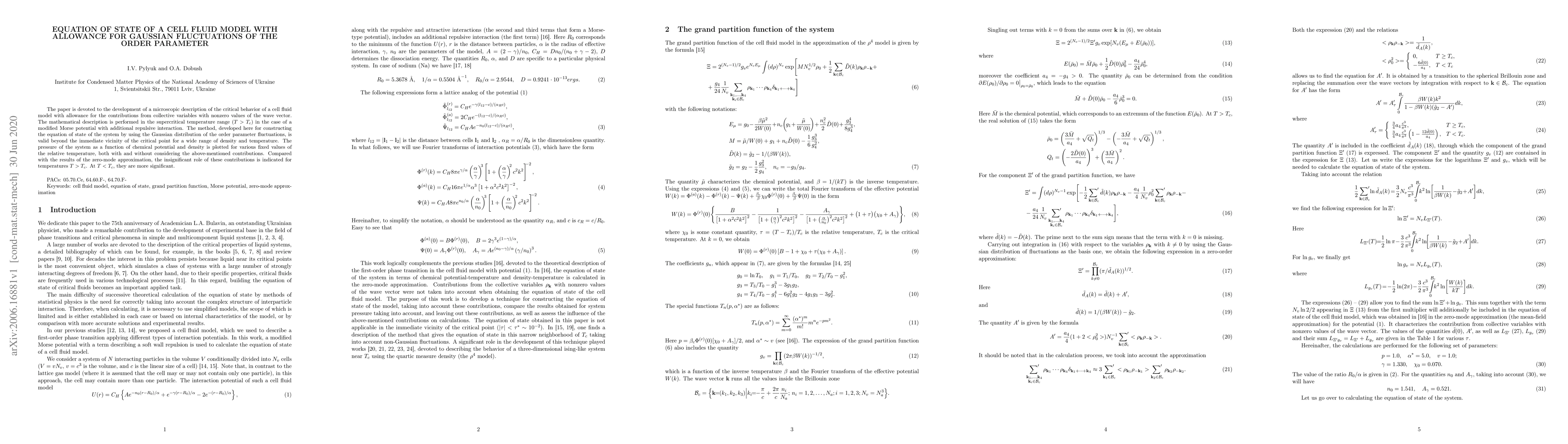 Thumbnail for Equation of state of a cell fluid model with allowance for Gaussian
  fluctuations of the order parameter