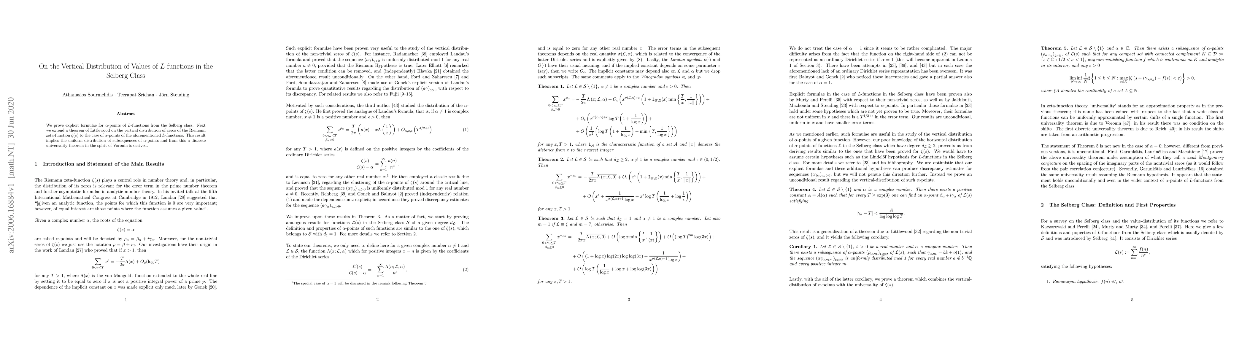 Thumbnail for On the Vertical Distribution of Values of $L$-functions in the Selberg
  Class