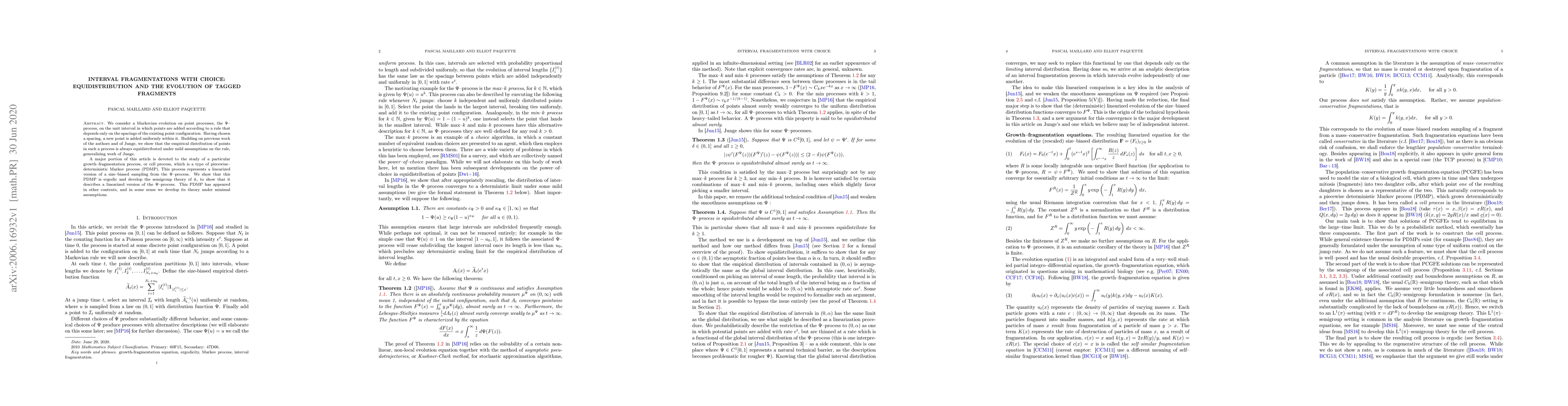 Thumbnail for Interval fragmentations with choice: equidistribution and the evolution
  of tagged fragments