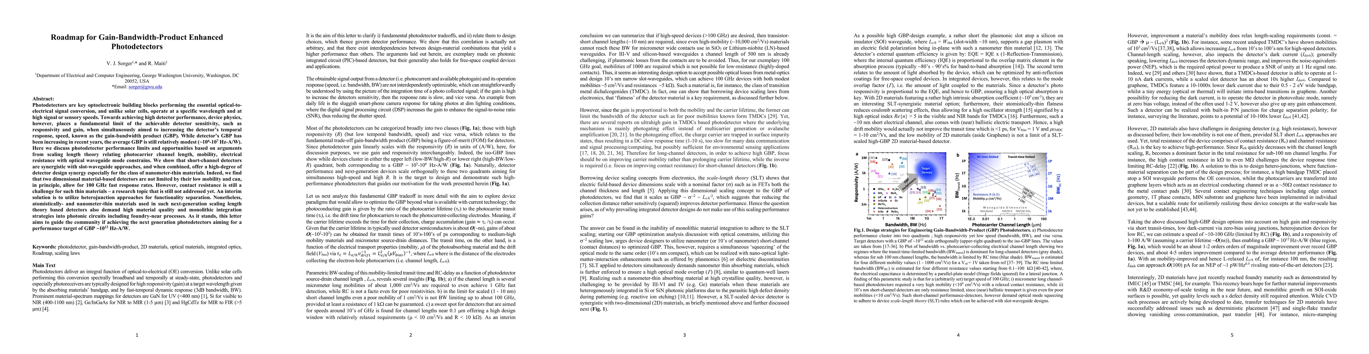 Thumbnail for Roadmap for Gain-Bandwidth-Product Enhanced Photodetectors