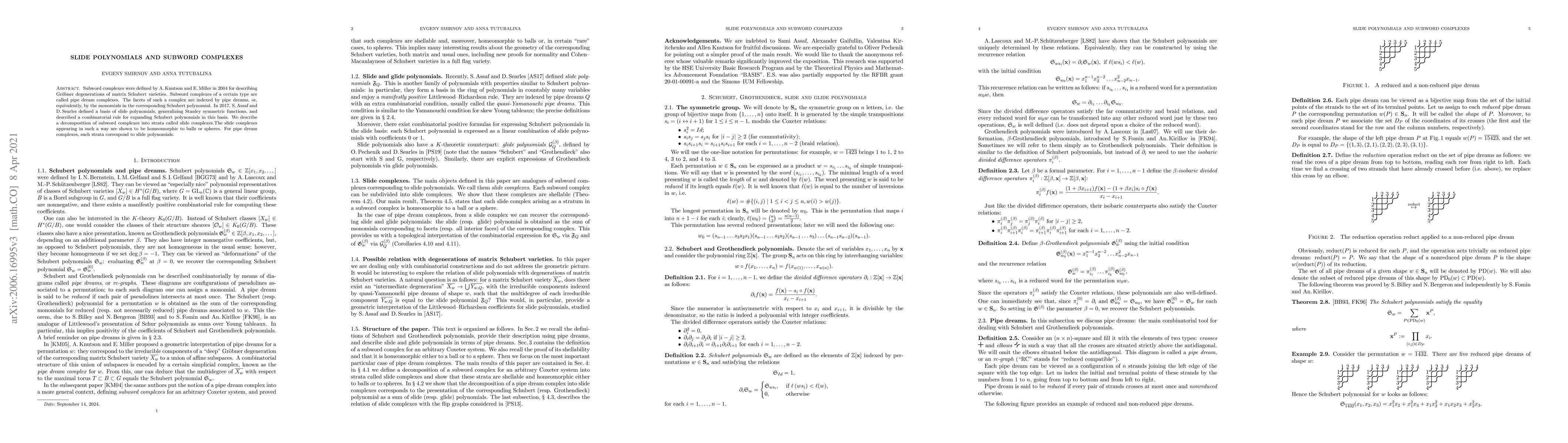 Thumbnail for Slide polynomials and subword complexes