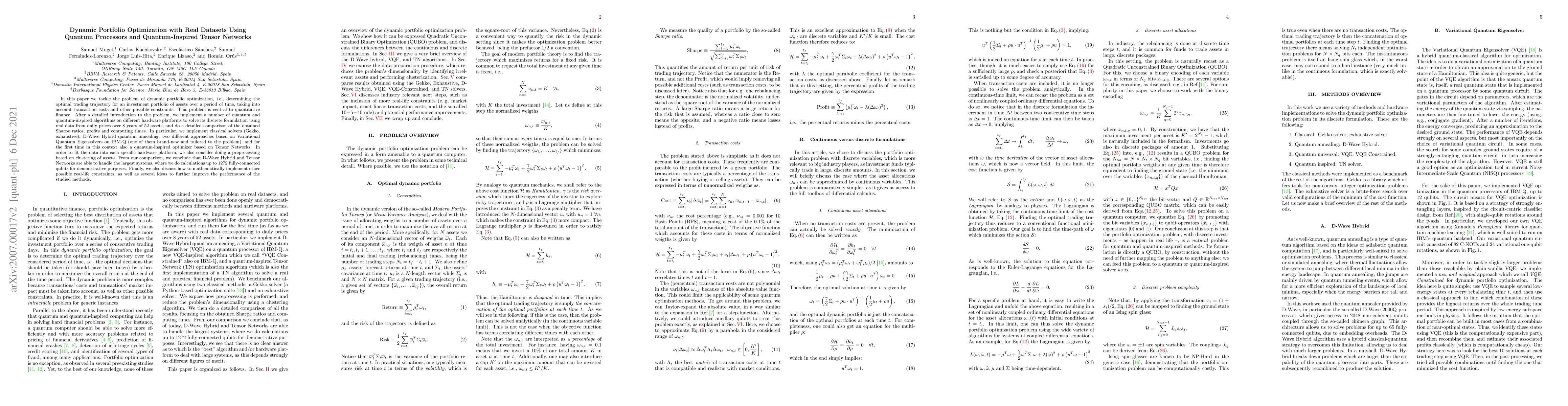 Thumbnail for Dynamic Portfolio Optimization with Real Datasets Using Quantum
  Processors and Quantum-Inspired Tensor Networks